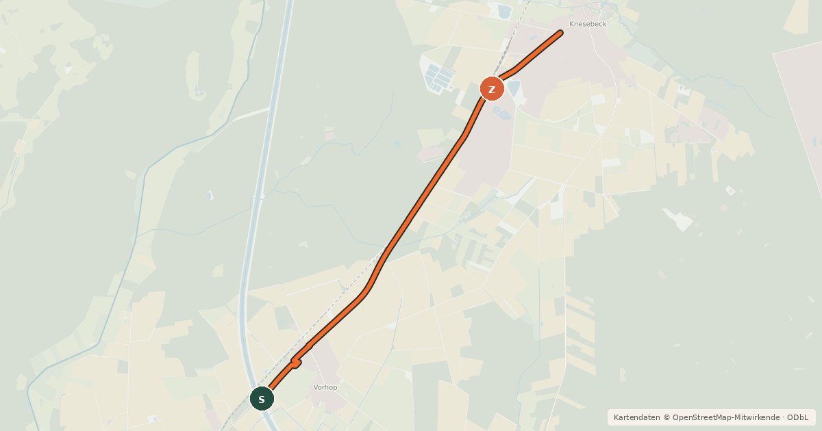 Kartenübersicht der Radroute WHH Knesebeck Bahnhofstraße X Gifhorner Straße (32) - Elbe-Seitenkanal Ost Abzweig Vorhop (51)