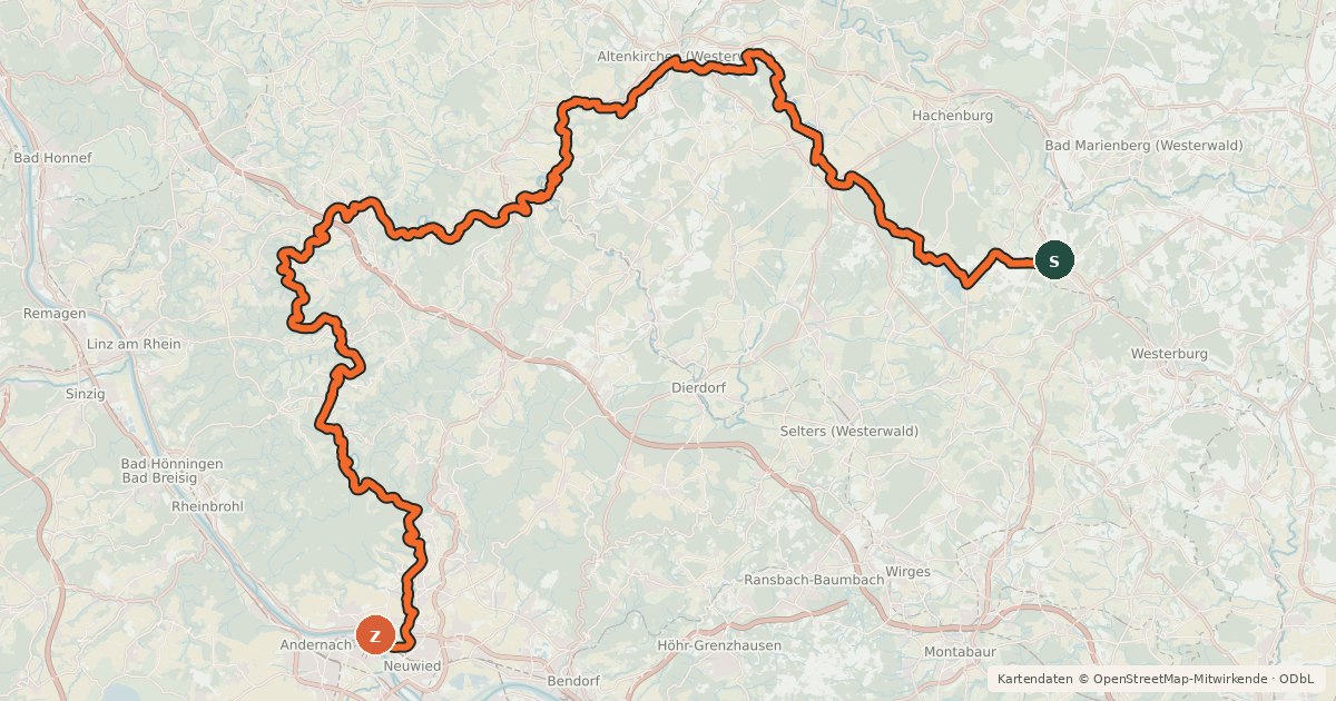 Kartenübersicht der Radroute Wiedradweg