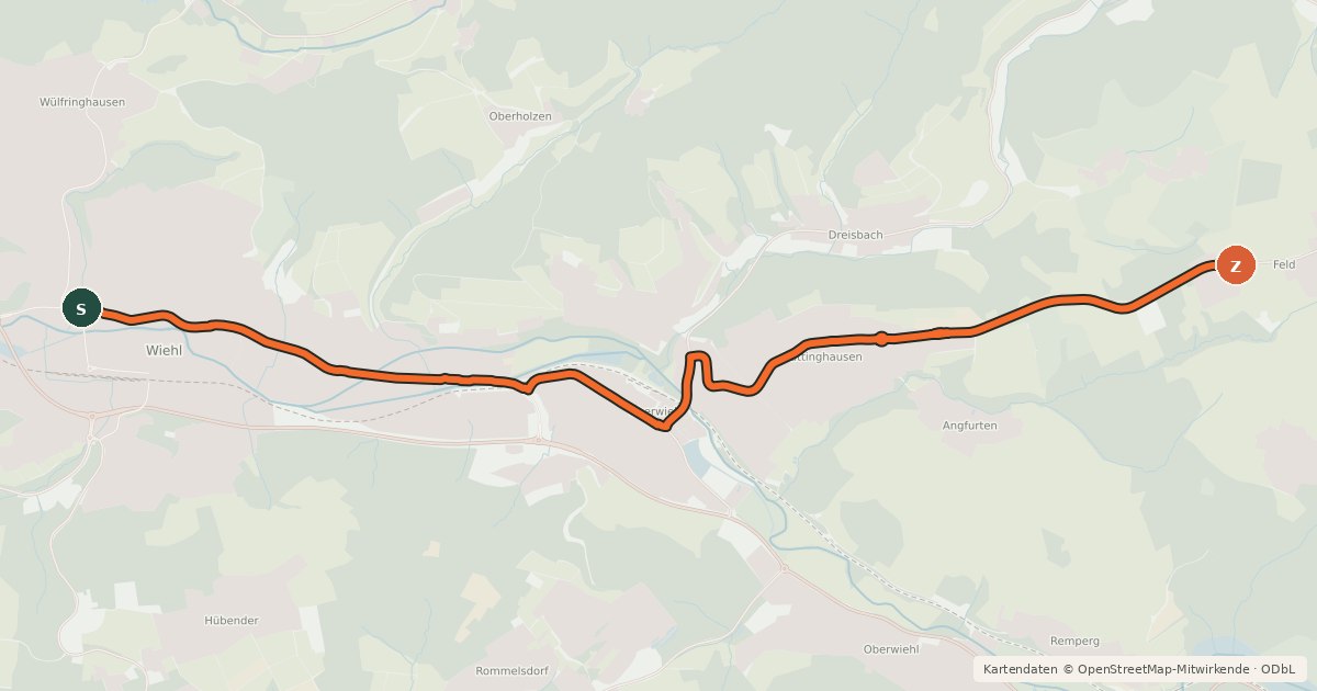 Kartenübersicht der Radroute Wiehl (23) - Reichshof (24)
