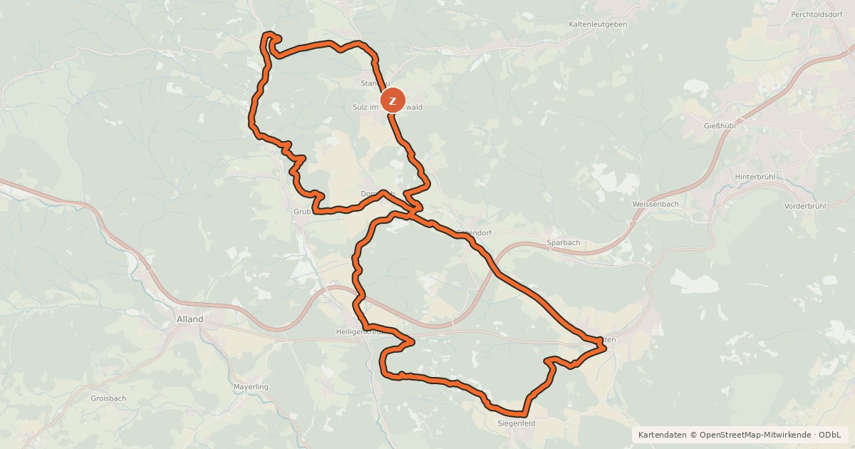 Kartenübersicht der Radroute Wienerwald-Achter