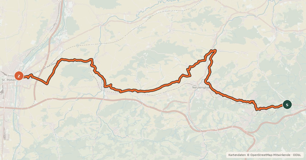 Kartenübersicht der Radroute Wienerwaldradweg