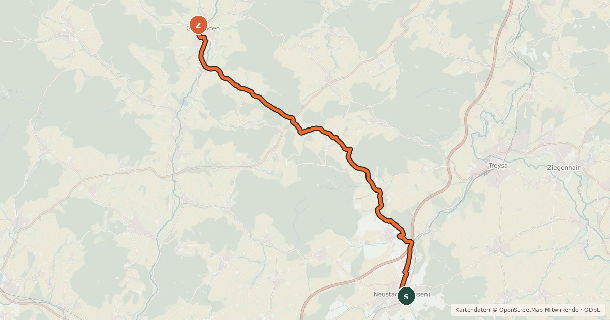Kartenübersicht der Radroute Wiera-Wohra-Radweg