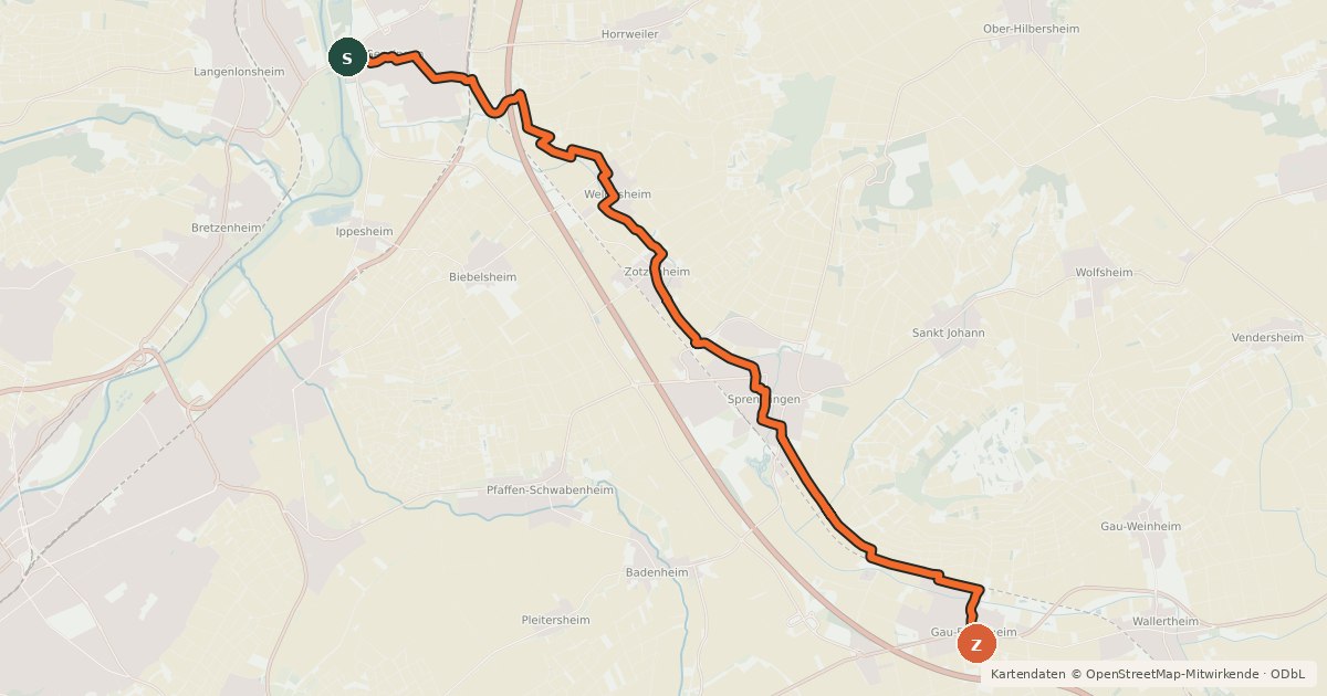 Kartenübersicht der Radroute Wiesbachradweg