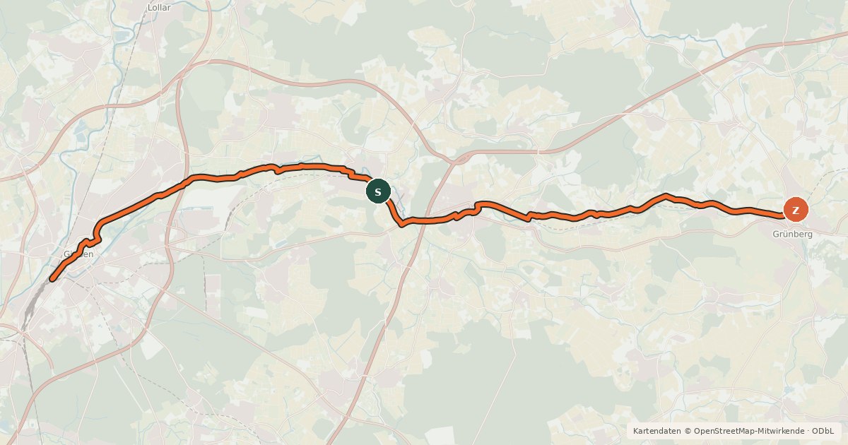 Kartenübersicht der Radroute Wieseck-Radweg