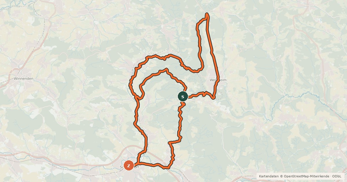 Kartenübersicht der Radroute Wieslauftalradweg