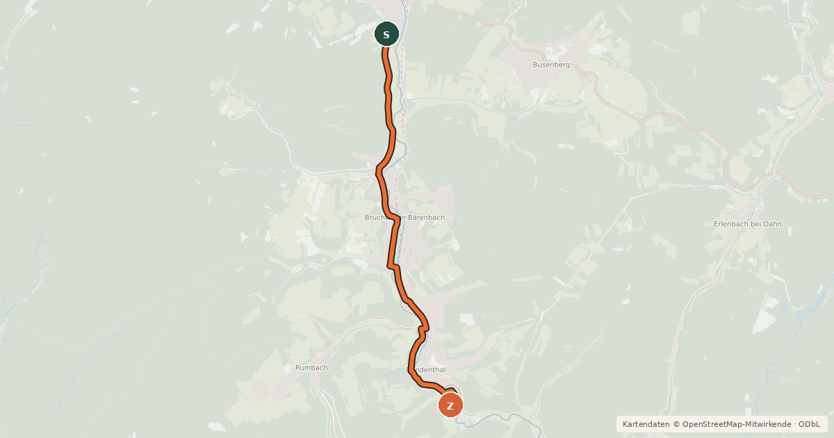 Kartenübersicht der Radroute Wieslauterradweg