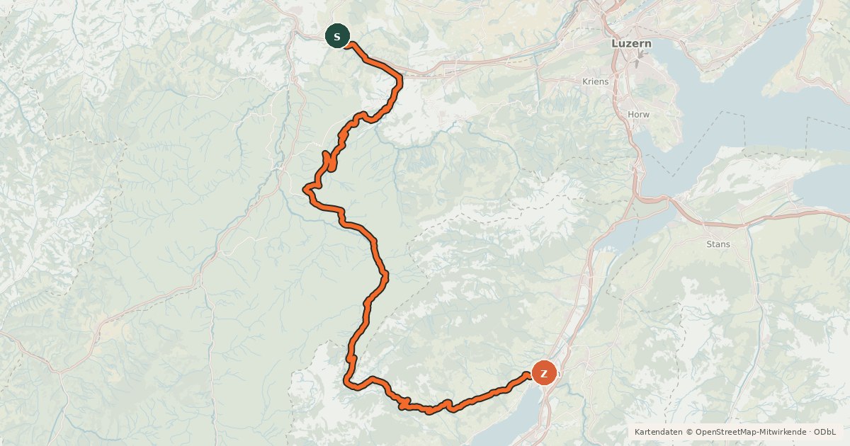Kartenübersicht der Radroute Wiggertal–Glaubenberg
