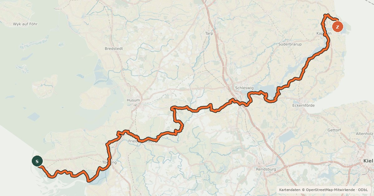 Kartenübersicht der Radroute Wikinger-Friesen-Weg