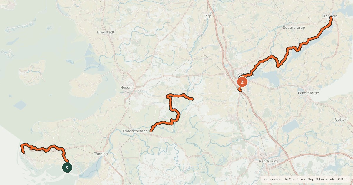 Kartenübersicht der Radroute Wikinger-Friesen-Weg (Nord)