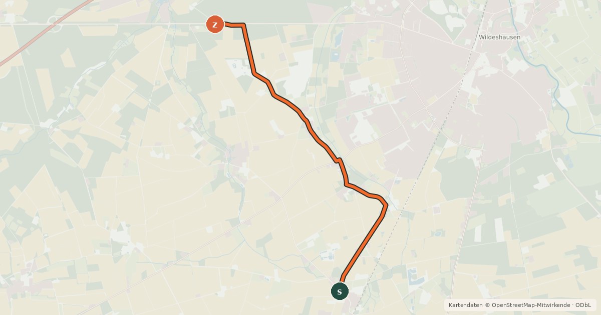 Kartenübersicht der Radroute Wildeshausen (29) - Wildeshausen (34)