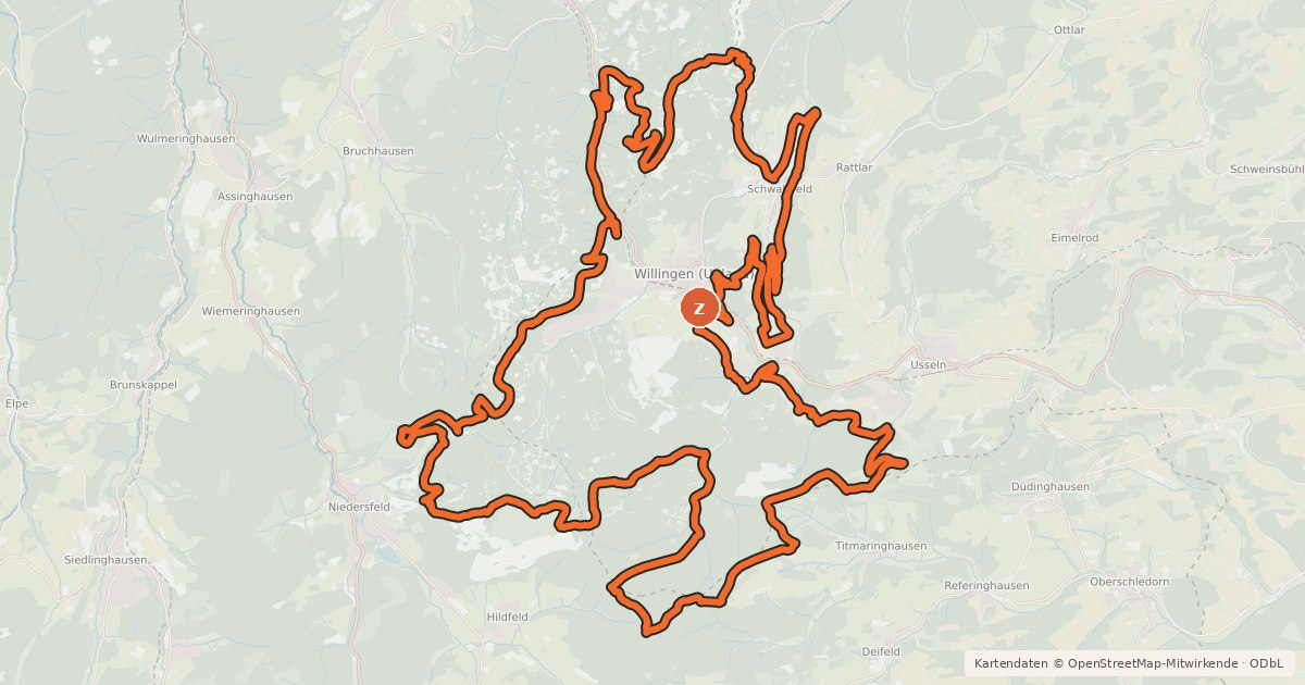 Kartenübersicht der Radroute Willinger_Trail_Quartett