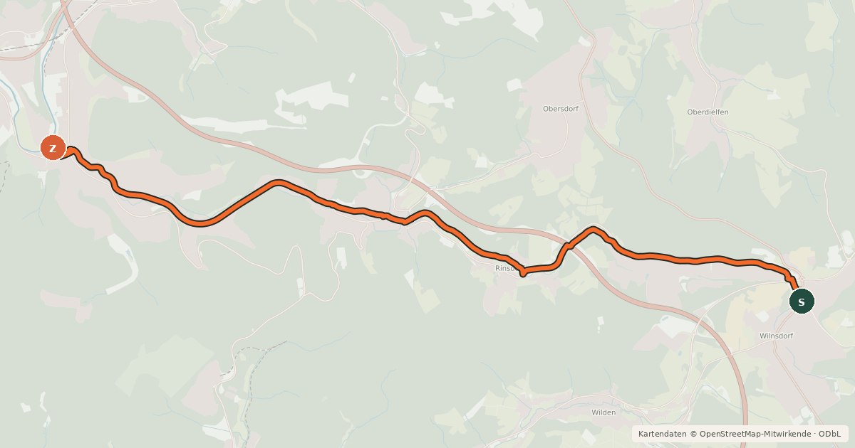 Kartenübersicht der Radroute Wilnsdorf (30) - (37) Siegen Eiserfeld