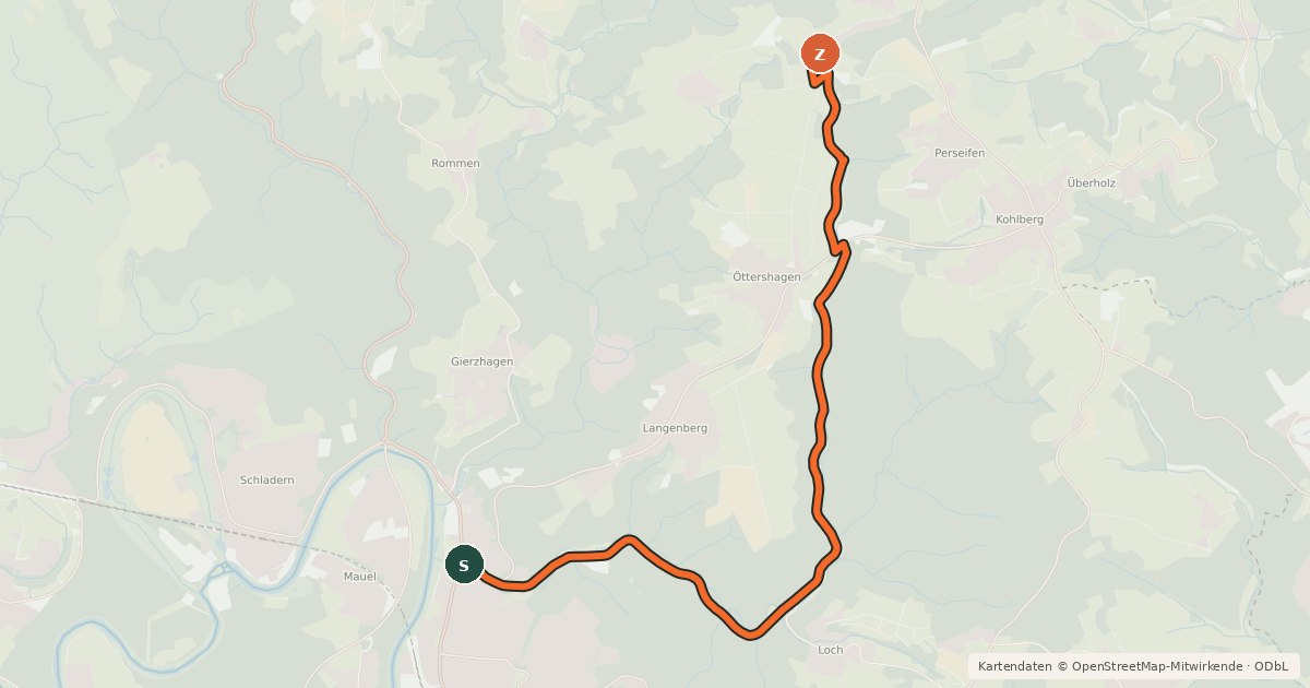 Kartenübersicht der Radroute Windeck Kleehahn (64) - Windeck Hau (66)