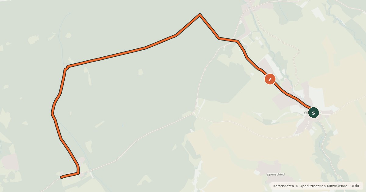 Kartenübersicht der Radroute Winterbach-Forsthaus Soonwald