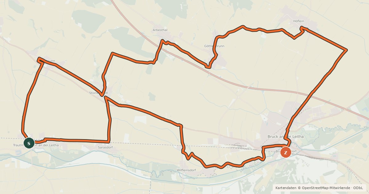 Kartenübersicht der Radroute Winzer Tour Carnuntum