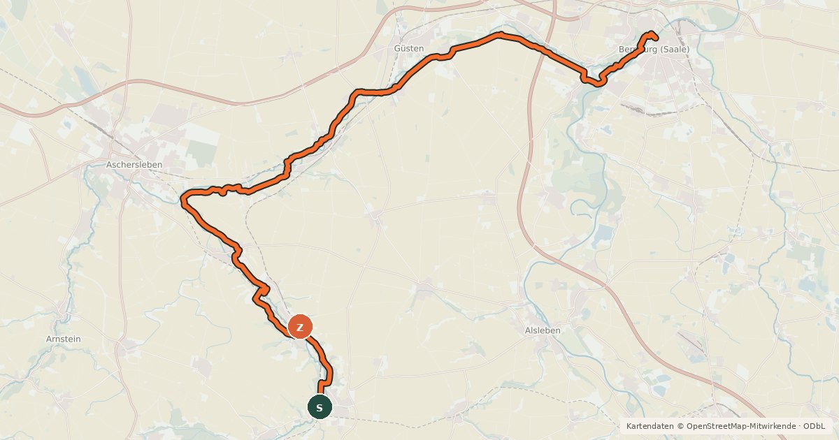 Kartenübersicht der Radroute Wipper-Radweg