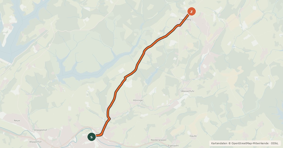 Kartenübersicht der Radroute Wipperfürth (79) - Wipperfürth (91)