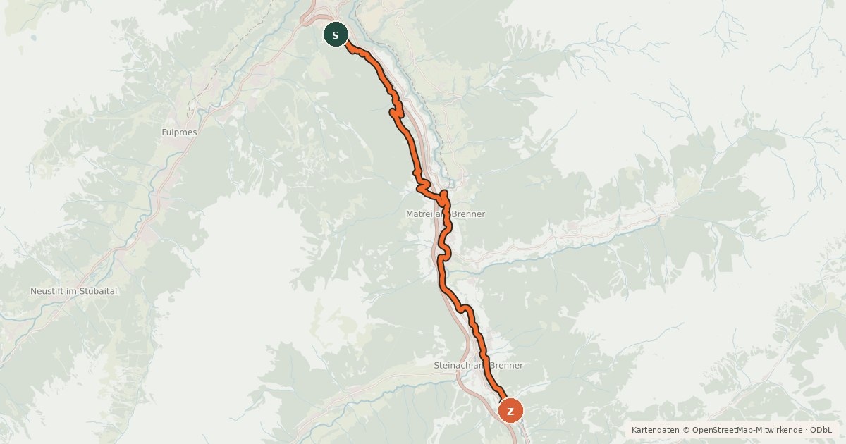 Kartenübersicht der Radroute Wipptalradweg