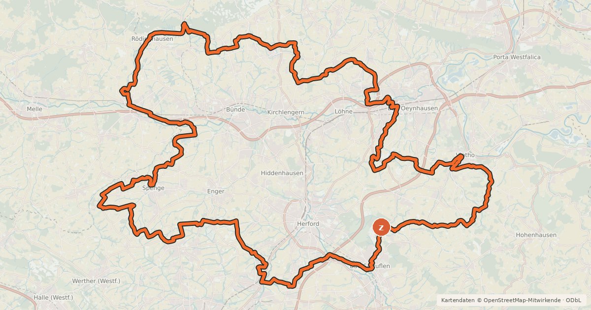 Kartenübersicht der Radroute Wittekindsroute
