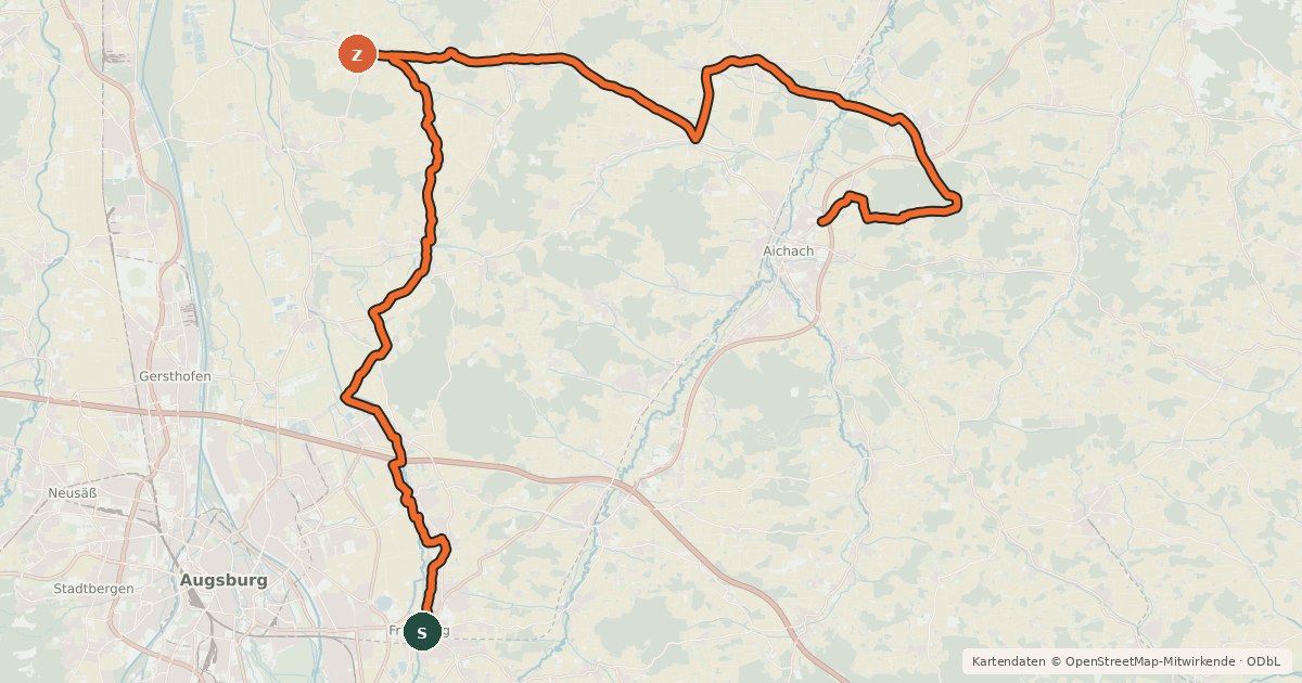 Kartenübersicht der Radroute Wittelsbacher Spuren-Tour