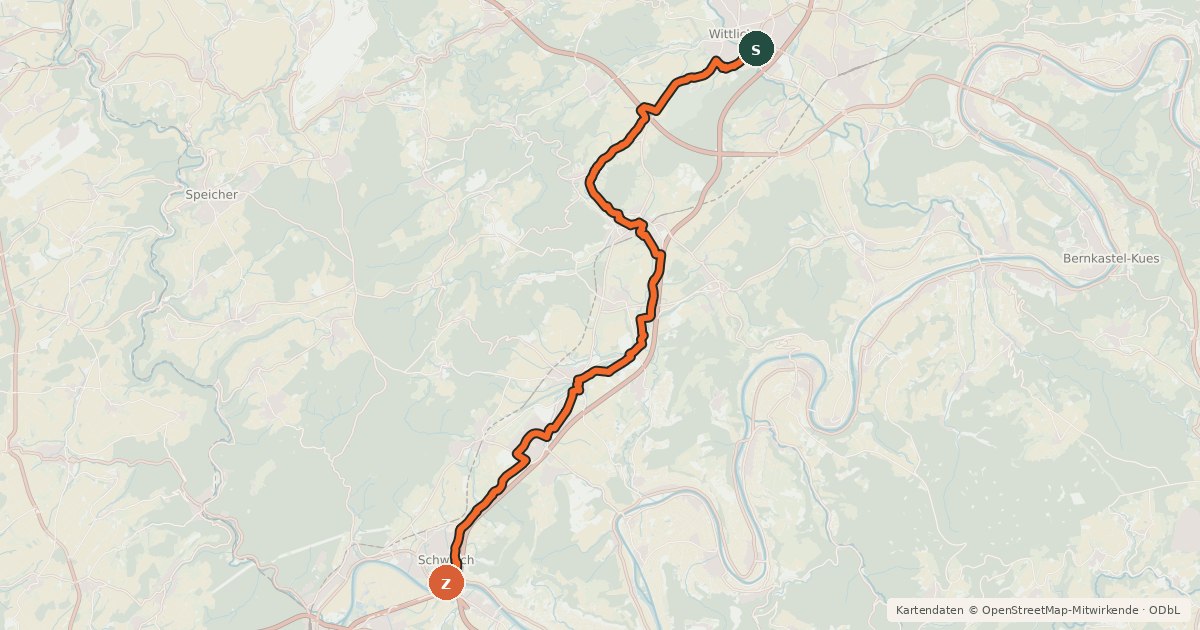 Kartenübersicht der Radroute Wittlicher Senke Radweg