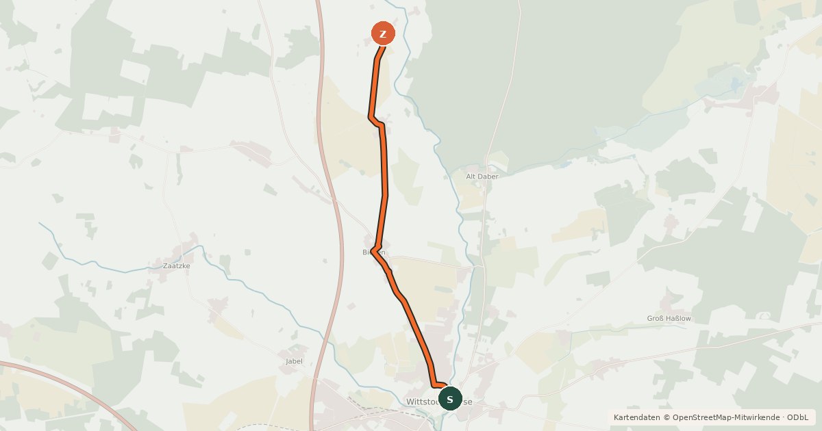 Kartenübersicht der Radroute Wittstock (01) - Wittstock (15)