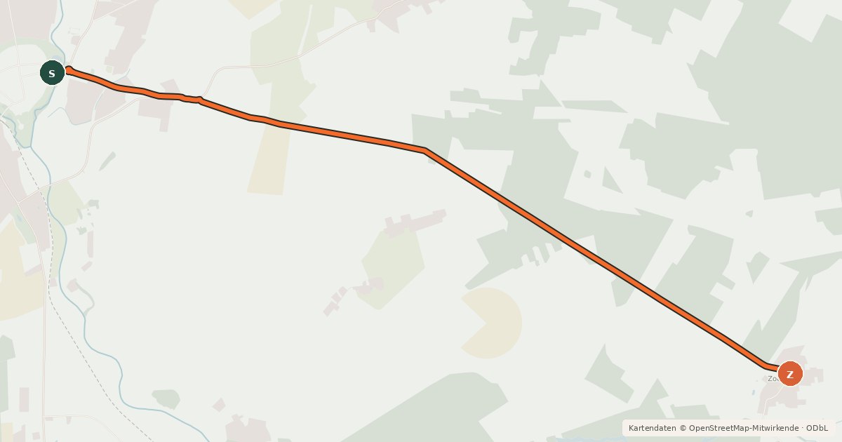 Kartenübersicht der Radroute Wittstock (01) - Wittstock (22)