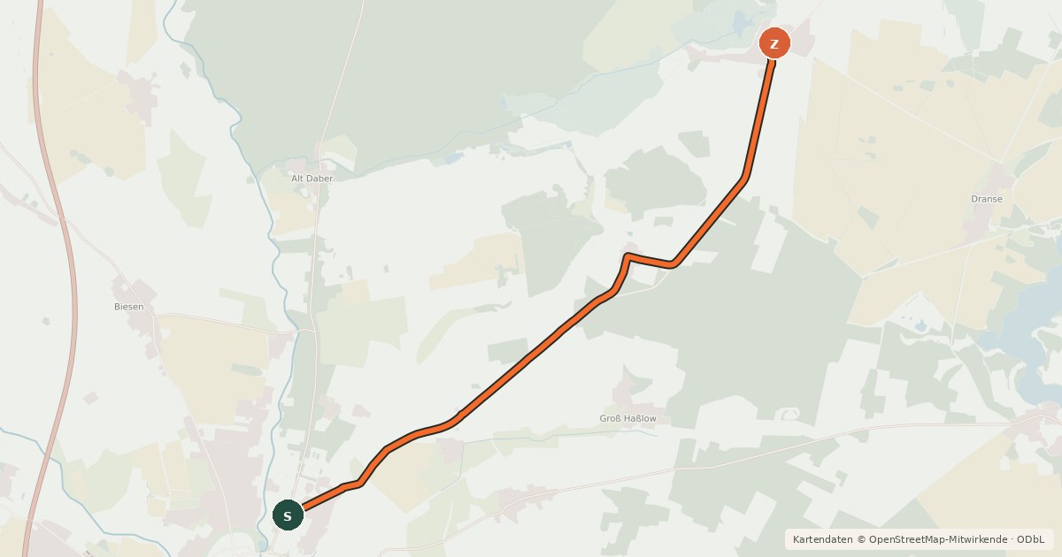 Kartenübersicht der Radroute Wittstock (02) - Wittstock (10)