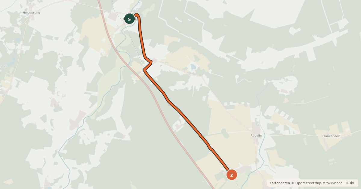 Kartenübersicht der Radroute Wittstock (23) - Temnitzquell (37)