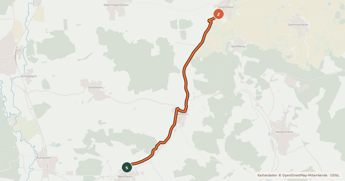 Kartenübersicht der Radroute Wörnitz-Altmühl-Radweg