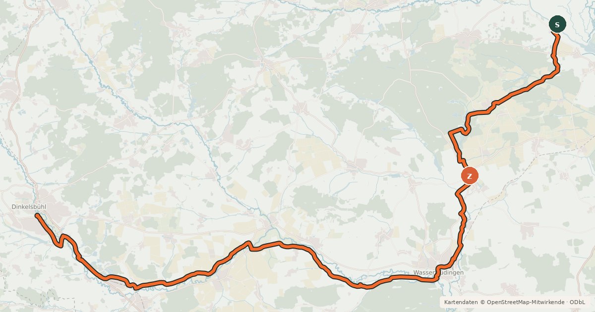 Kartenübersicht der Radroute Wörnitzweg