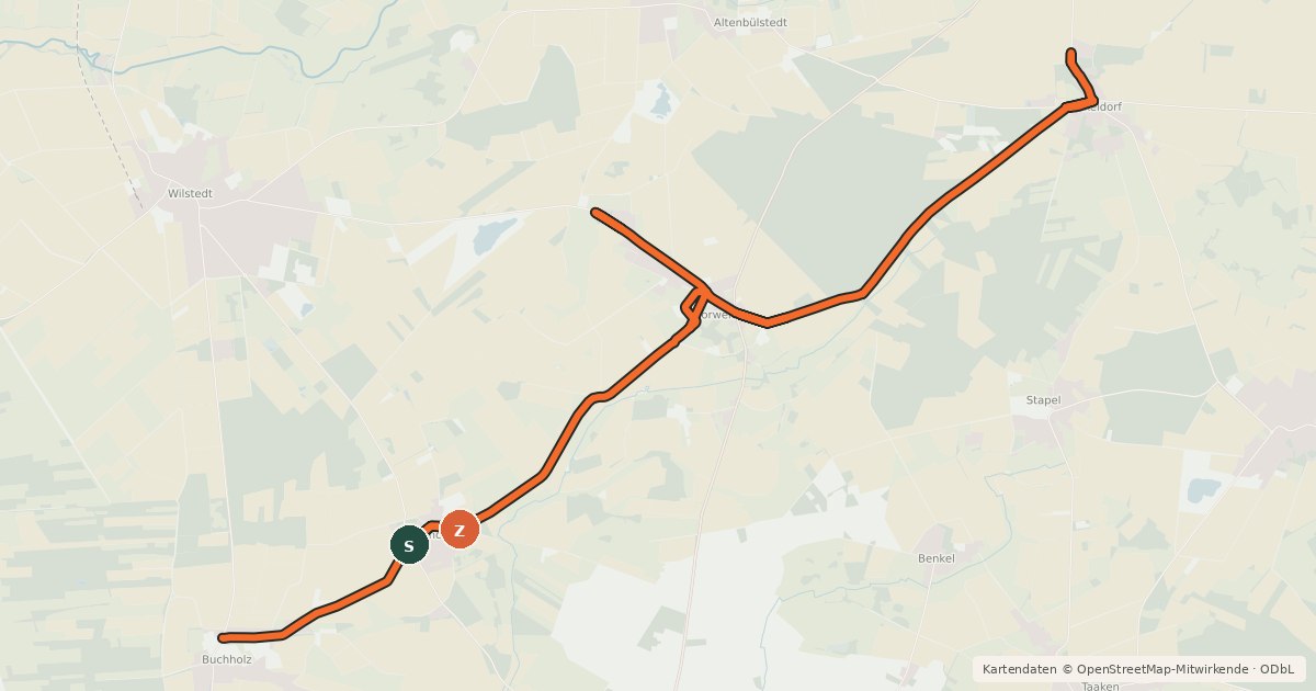 Kartenübersicht der Radroute Wörperoute Radweg
