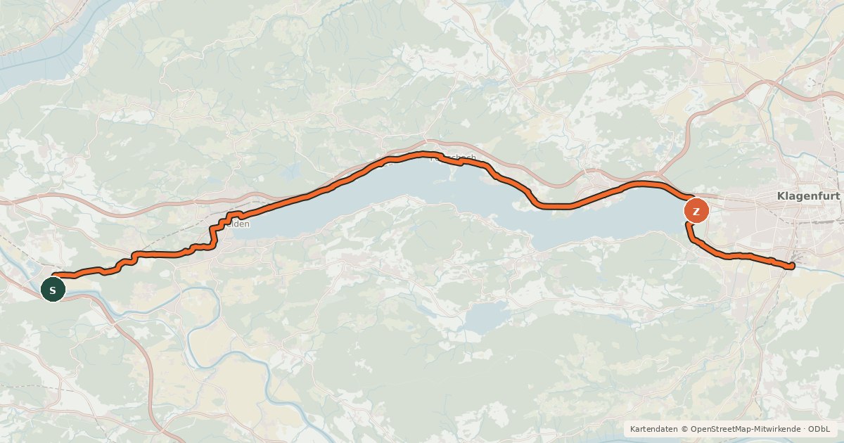 Kartenübersicht der Radroute Wörthersee Radweg