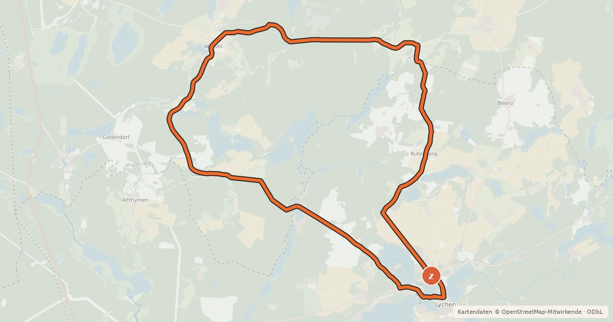 Kartenübersicht der Radroute Wokuhl-Rundweg