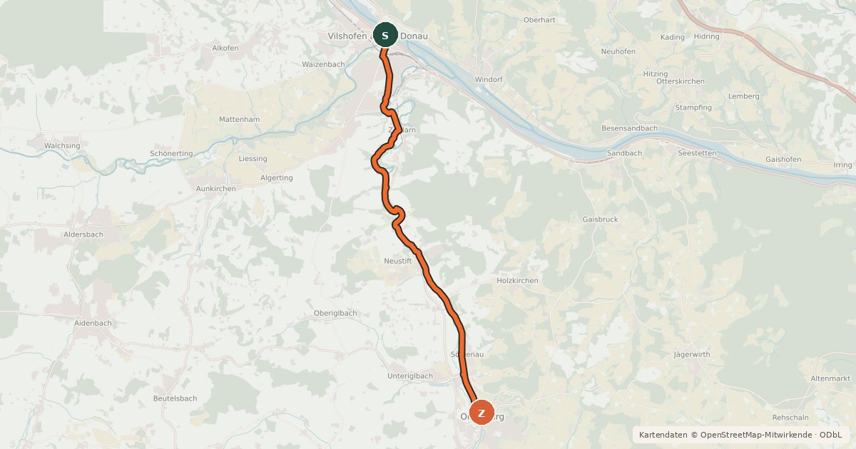 Kartenübersicht der Radroute Wolfach-Radweg