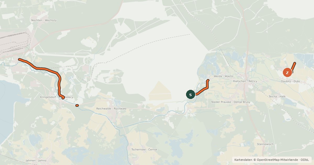 Kartenübersicht der Radroute Wolfsradweg Alternativen