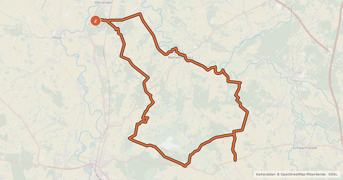 Kartenübersicht der Radroute Wolfsroute