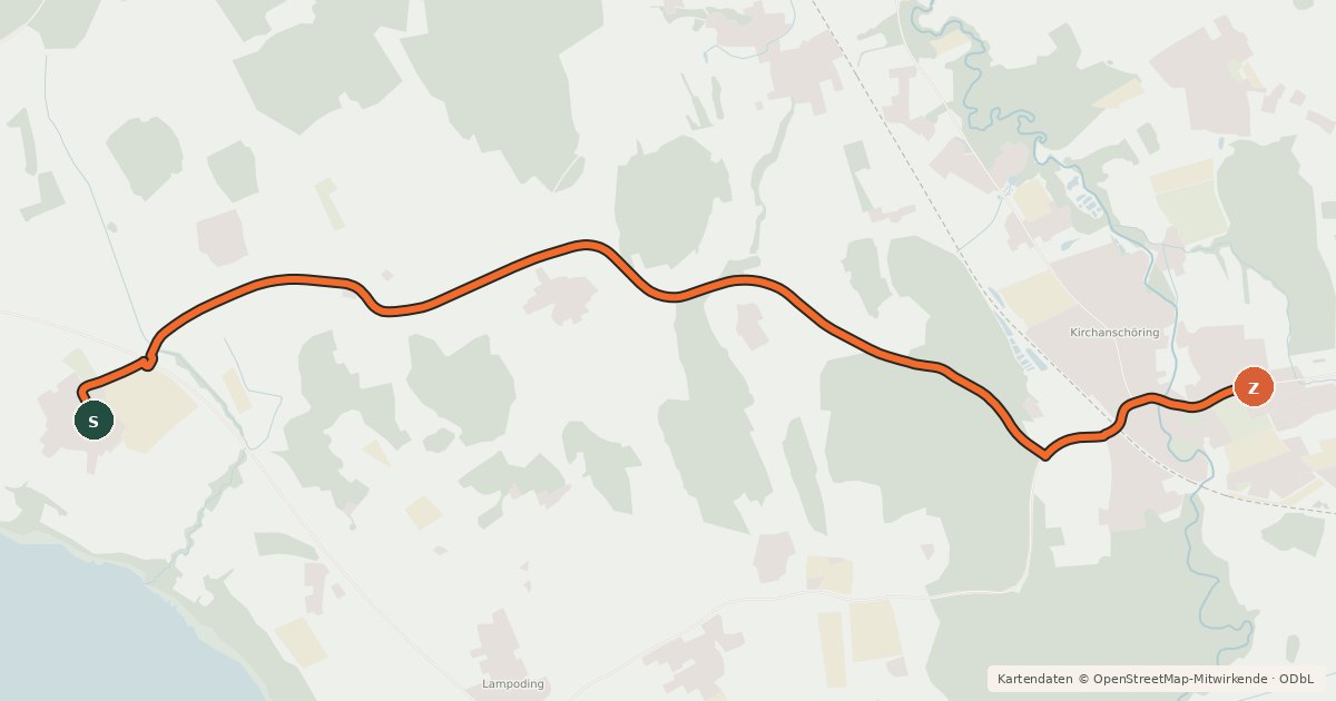 Kartenübersicht der Radroute Wolkersdorf - Kirchanschöring