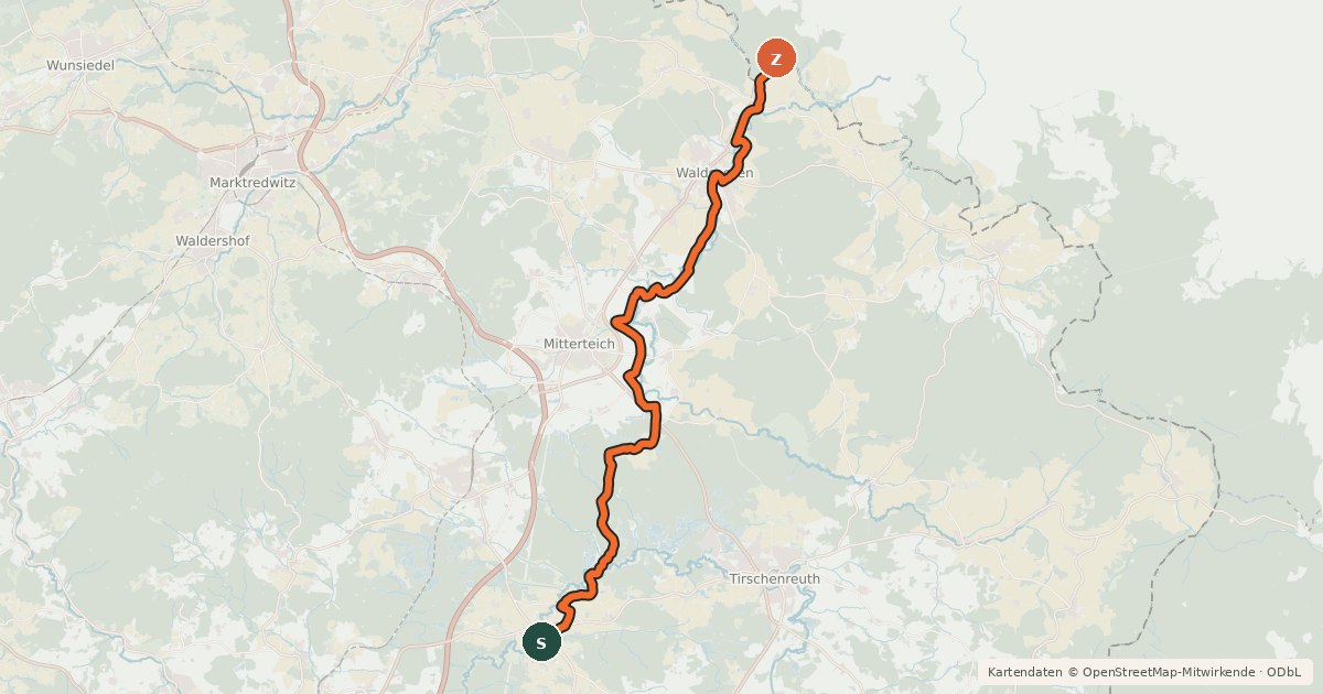Kartenübersicht der Radroute Wondreb-Radweg