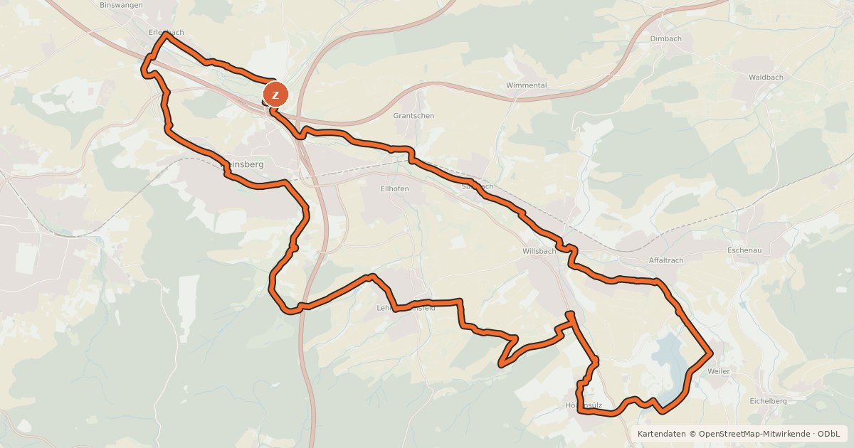 Kartenübersicht der Radroute WT1 Treue-Weiber-Tour
