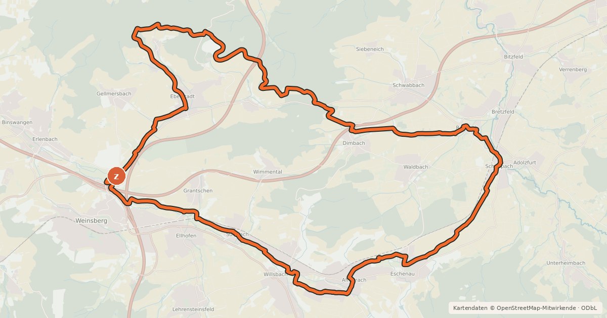 Kartenübersicht der Radroute WT2 Streuobst-Tour