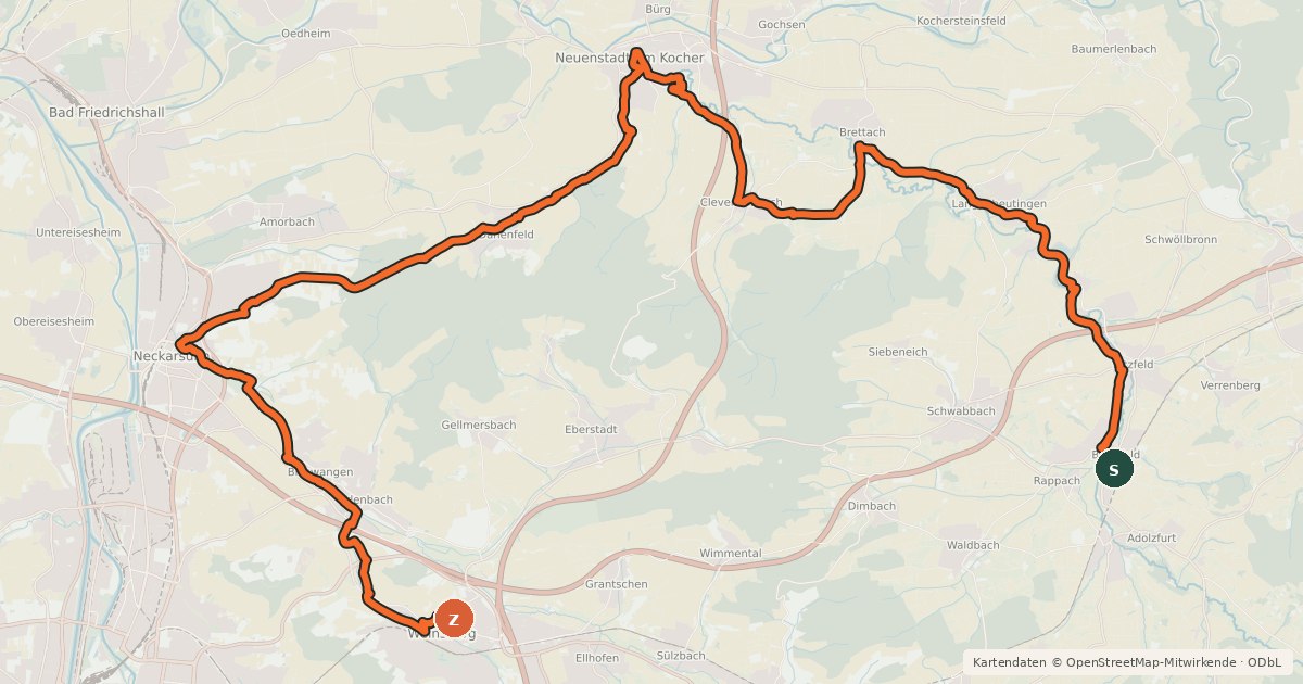Kartenübersicht der Radroute WT6 Per Pedal zur Poesie