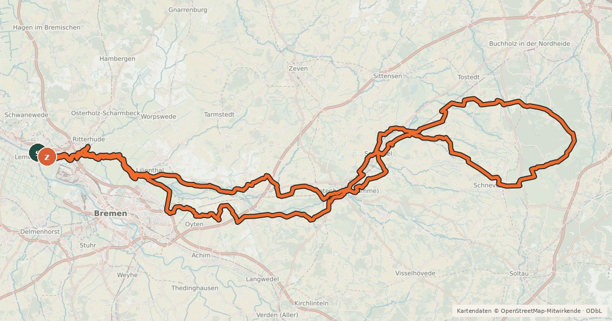 Kartenübersicht der Radroute Wümme-Radweg