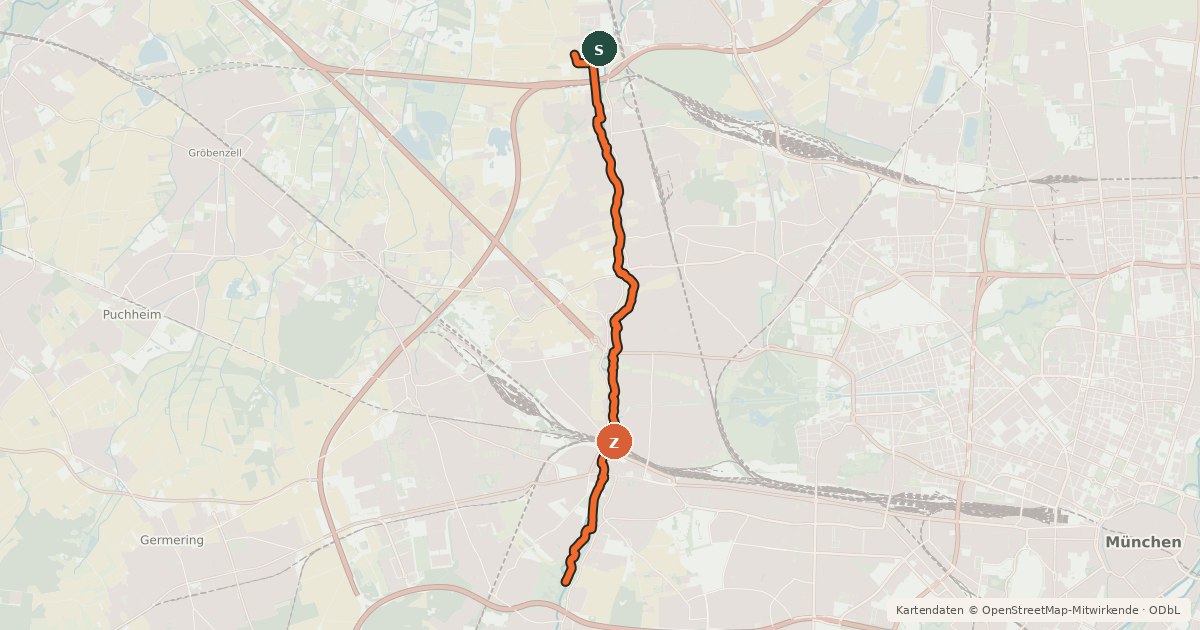 Kartenübersicht der Radroute Würmradweg (Grünes Band)
