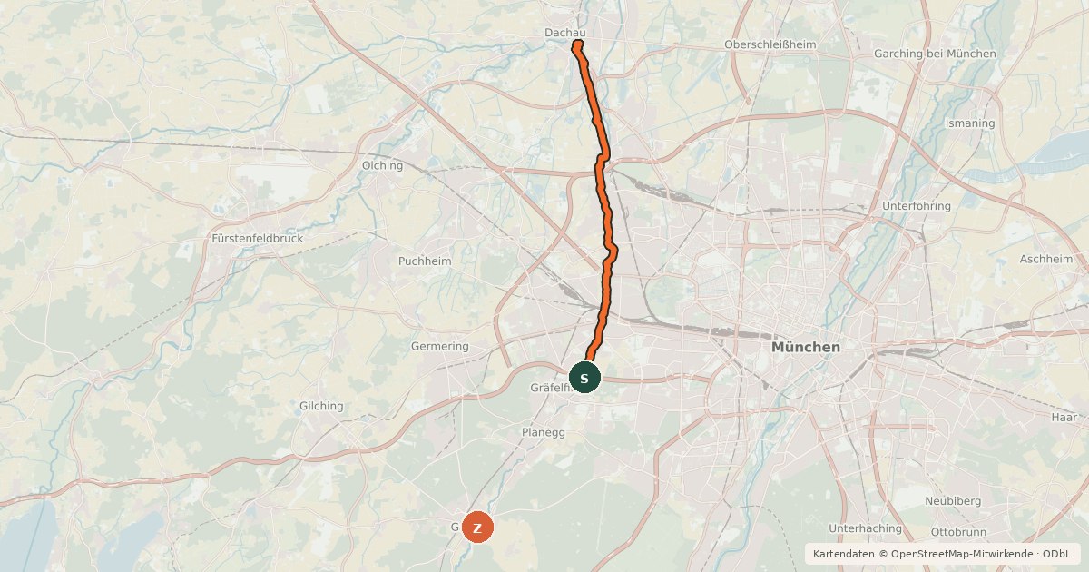 Kartenübersicht der Radroute Würmtalradweg