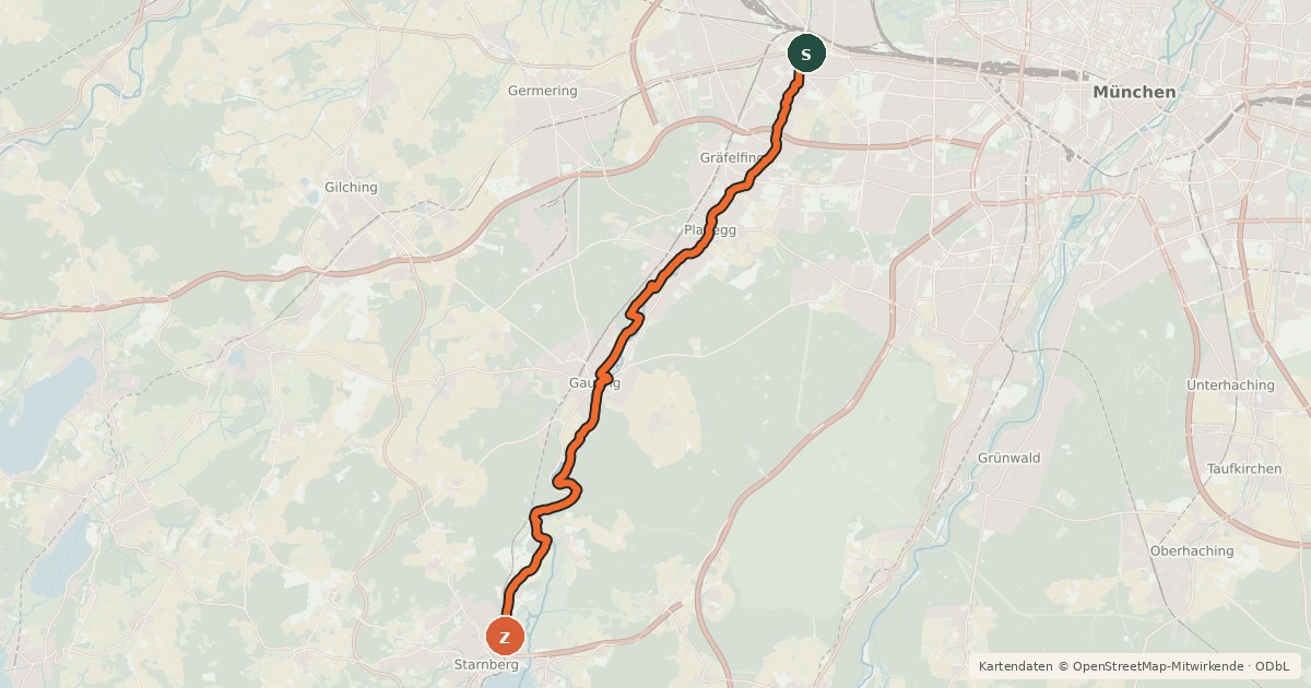 Kartenübersicht der Radroute Würmtalradweg