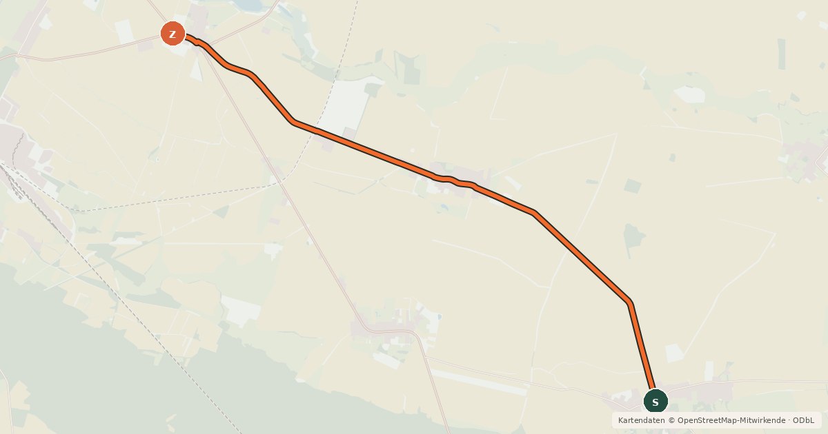 Kartenübersicht der Radroute Wusterhausen (56) - Wusterhausen (57)