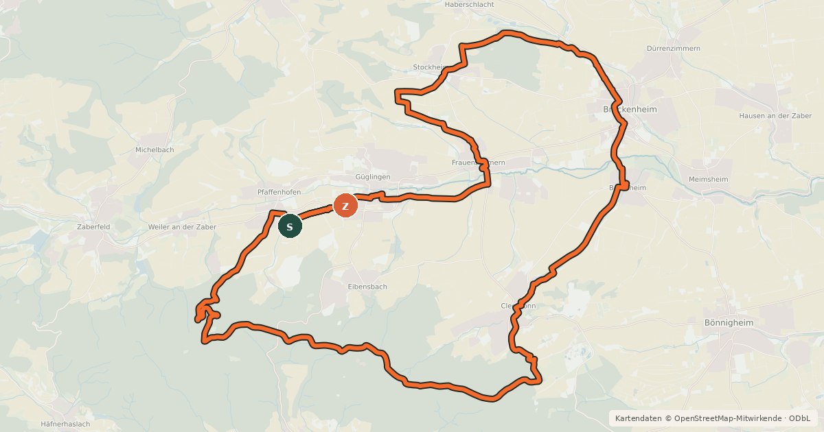 Kartenübersicht der Radroute Z2 Trimmertour