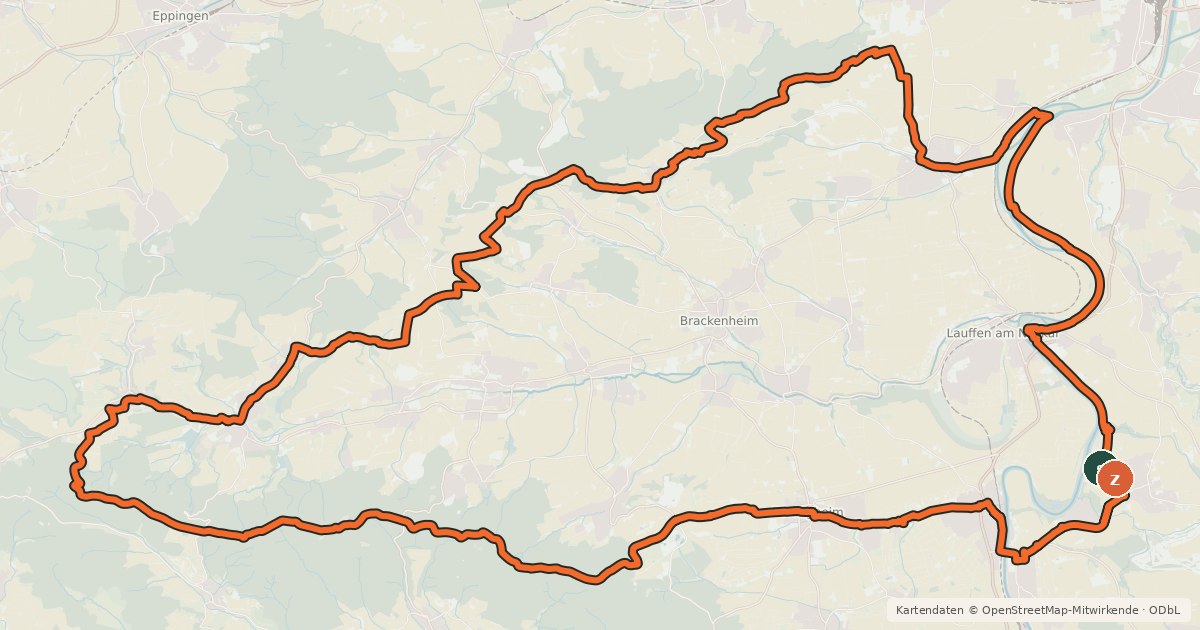 Kartenübersicht der Radroute Z3 SpinnerTour im Zabergäu