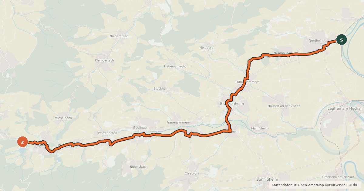 Kartenübersicht der Radroute Zabergäu Radweg